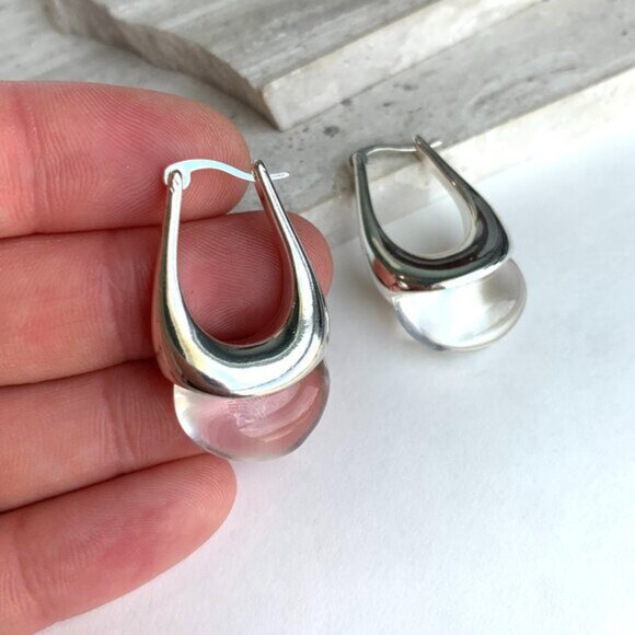 NEW~ Anthropologie Resin Huggie Hoop Gold Earrings - Picture 8 of 8